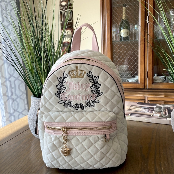 Juicy Couture 💅 Crystal White Royal Moment Velour Velvet Backpack